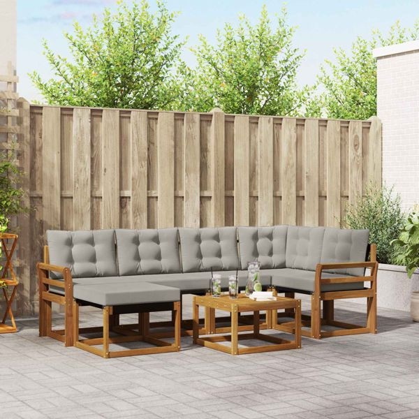 vidaXL Outdoor-Sofagarnitur mit Kissen 7-teilig Natürlich und Hellgrau, 3368858