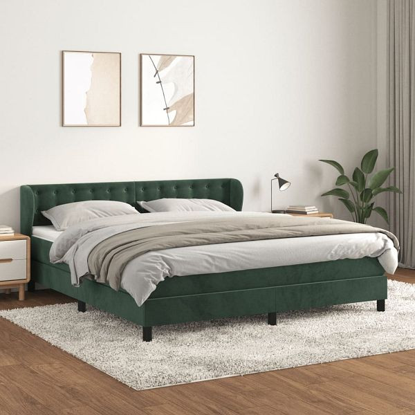 vidaXL Boxspringbett mit Matratze Dunkelgrün 180x200 cm Samt, 3127748