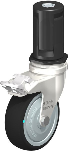 Blickle LRXA-PATH 75KD-FI-FK-EXR05 Edelstahl-Apparate-Lenkrolle mit Expander & Feststeller, Thermoplastisches Polyurethan, Grau, 853370