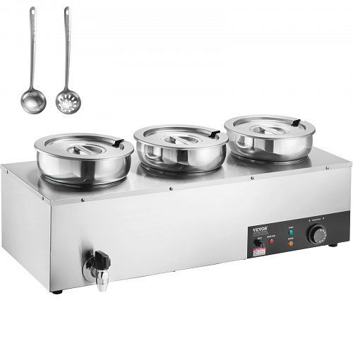 VEVOR Speisenwärmer Suppenstation Chafing Dish Gastronormbehälter 3x7,4Qt, BW3374QT1200W47W6V2