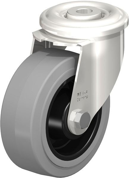 Blickle LEXR-POEV 100G-SG Edelstahl-Lenkrolle mit Rückenloch, Elastik-Vollgummi, Grau, 623207