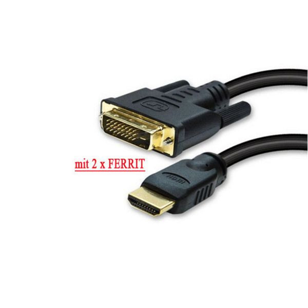 S-Conn HDMI Stecker auf DVI-D (18+1) Stecker, vergoldete Kontakte, 2x Ferrit, 5,0m, 77485-RE