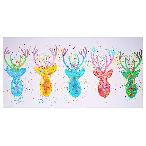 Mendler Ölgemälde Hirsche II, 100% handgemaltes Wandbild Gemälde XL, 140x70cm, 51281