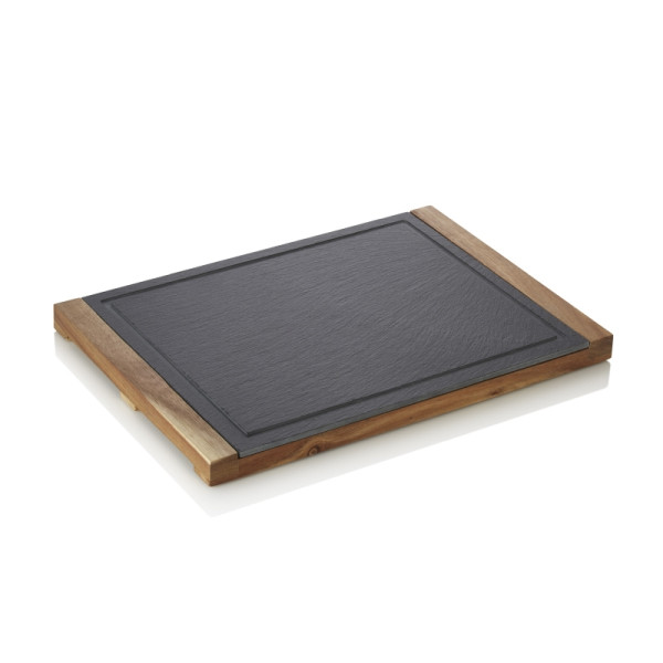 WAS Servierbrett SLATE & SERVE, 37 x 26 x 2,5 cm, Akazienholz, Naturschiefer, 3320037
