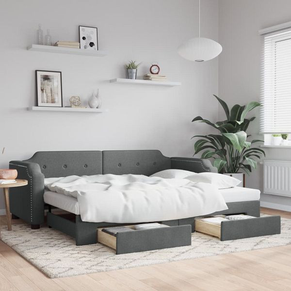 vidaXL Tagesbett Ausziehbar mit Schubladen Dunkelgrau 100x200 cm Stoff, 3197676