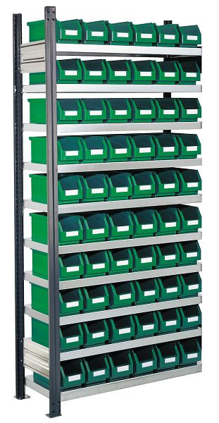 Kappes RasterPlan Anbau-Steckregal mit Lagersichtkästen Mod 10, 2000 x 1000 x 300 mm, AF RAL 7016, Inklusiv 60 x Größe 5, 5203.01.2108