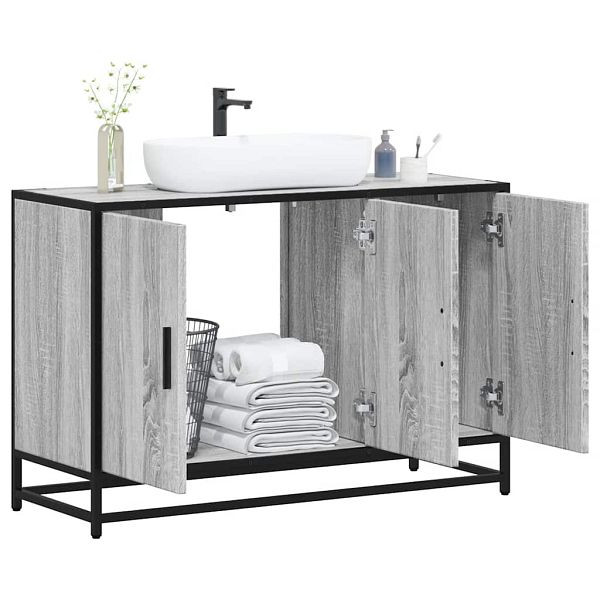 vidaXL Waschbeckenunterschrank Grau Sonoma 90x33x60 cm Holzwerkstoff, 849272