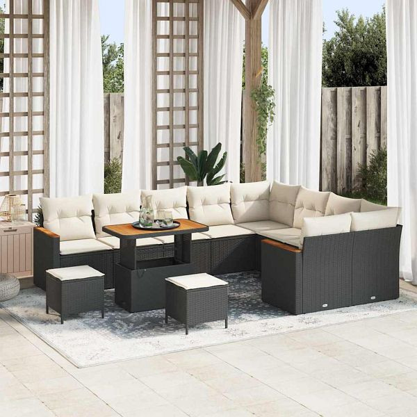 vidaXL Garten-Sofa-Set mit Kissen 12-teilig Schwarz Poly-Rattan, 3363085