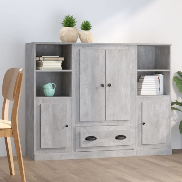 vidaXL Highboards, VE: 3 Stück, Betongrau Holzwerkstoff, 3185323