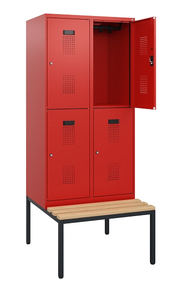 C+P Doppelstöckiger Spind Evolo PLUS, Bank, 4 Fächer, 1950x800x815mm, 3020/3020, Zylinderschloss, Sitzfläche Buche-Hartholz, Sitzbank, 0493505-22 S10075