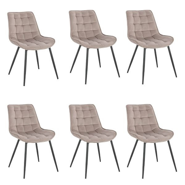 HOME DELUXE Polsterstuhl Esszimmer 6er Set IKALO – Samt Hellbraun, 50869
