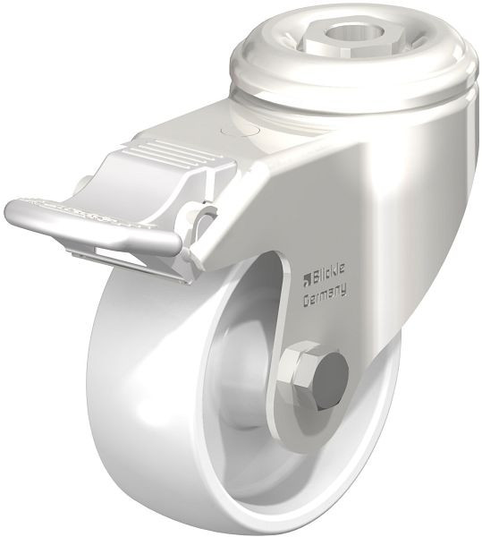 Blickle LKRXA-PO 80G-FI Edelstahl-Apparate-Lenkrolle mit Rückenloch & Feststeller, Polyamid, Weiß, 225391