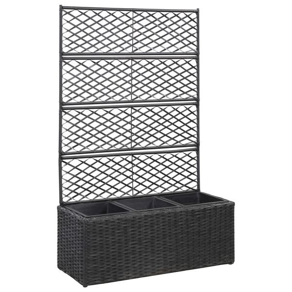 vidaXL Hochbeet mit Rankgitter 3 Töpfe 83×30×130cm Poly Rattan Schwarz, 46932