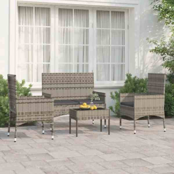 vidaXL 4-tlg. Garten-Lounge-Set mit Kissen Grau Poly Rattan, 319497