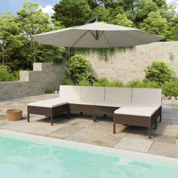 vidaXL 6-tlg. Garten-Lounge-Set mit Auflagen Poly Rattan Braun, 3056985
