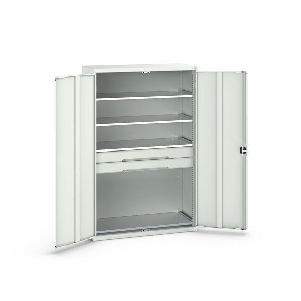 bott verso Flügeltürschrank mit Schubladen, mit 4 Fachböden und 2 Schubladen, BxTxH: 1300 x 550 x 2000 mm, Lichtgrau / Lichtgrau, 16926654.16