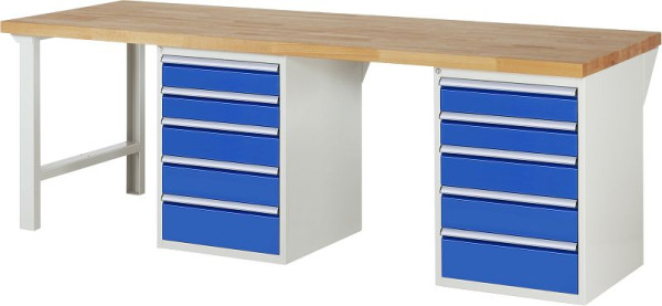 RAU Werkbank Serie 7000 - Baukasten-Bauweise, 2 Unterbau-Container (5x Schublade), 2500x840x900 mm, 03-7513A8-259B4S.11