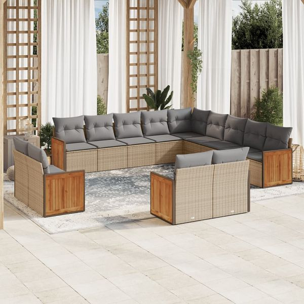 vidaXL 13-teilig Garten-Sofagarnitur mit Kissen Beige Poly Rattan, 3228208