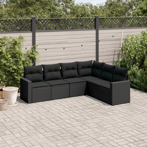 vidaXL 6-teilig Garten-Sofagarnitur mit Kissen Schwarz Poly Rattan, 3251342