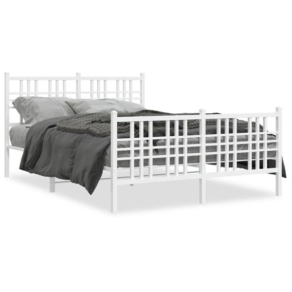 vidaXL Bettgestell mit Kopf- und Fußteil Metall Weiß 140x190 cm, 376391