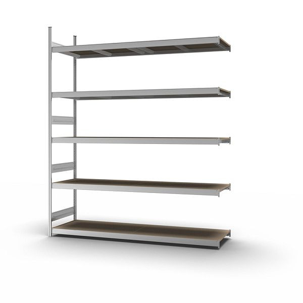hofe Großfach-Anbauregal, 3000x600x2500 mm, 5 Fachebenen, Spanplatte verzinkt, 350 kg Fachlast, 2000 kg Feldlast, zweiseitige Bedienung, GZA30625S