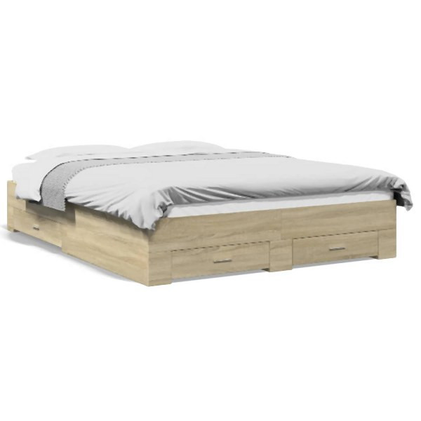 vidaXL Bettgestell mit Schubladen Sonoma-Eiche 160x200cm Holzwerkstoff, 3280372