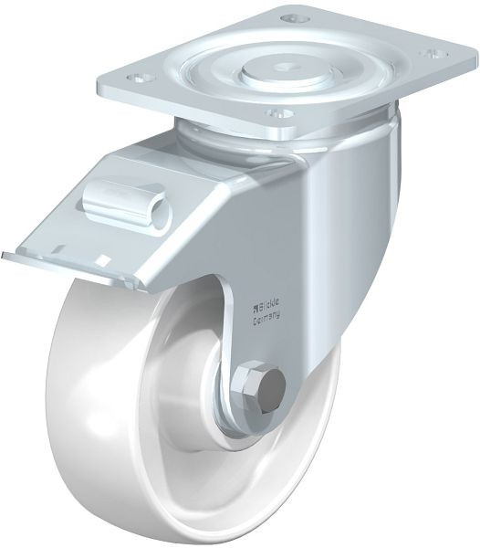Blickle LH-PO 150K-FI Stahlblech-Lenkrolle, Schwerlast-Ausführung, mit Anschraubplatte & Feststeller, Polyamid, Weiß, 537712