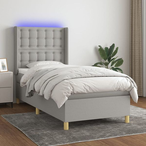 vidaXL Boxspringbett mit Matratze & LED Hellgrau 90x190 cm Stoff, 3139157
