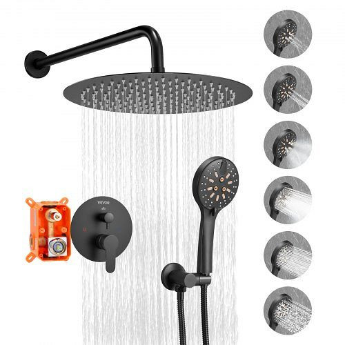 VEVOR Regenduschsystem mit 305 mm Duschkopf & Handbrause, Messingventil & Zierset, Mattschwarz, wandmontiert, BGSAZDPHSZHYUHE6C001V0