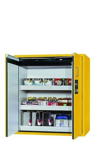 asecos Sicherheitsschrank S-PEGASUS-90, S90.129.120.WDAC in sicherheitsgelb RAL 1004 mit 2x Wannenboden Standard (Stahlblech), 30123-002-30159