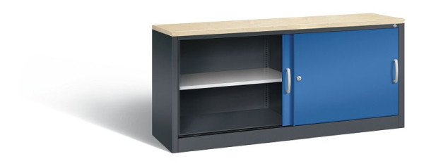 C+P Sideboard mit Schiebetüren Acurado, H720xB1600xT400mm, Farbe: Schwarzgrau / Enzianblau, Bügelgriff, 2 OH, 5724-00 S10423