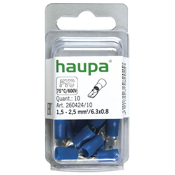 Haupa Flachstecker blau isoliert 1,5-2,5/6,3, PVC-isoliert, VE: 10 Stück, 260424/10