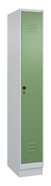 C+P Umkleidespind Classic PLUS mit Mitteltrennwand, Sockel, 1950x300x500mm, 7035/6011, Drehriegel, 080020-10F S10006