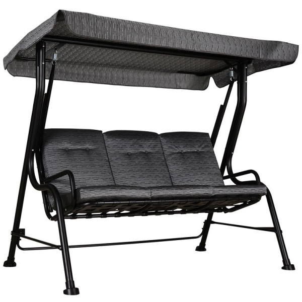 Outsunny Hollywoodschaukel, 3-Sitzer Gartenschaukel, Verstellbares Sonnendach, Texteline Grau 200 x 120 x 170 cm, 84A-140BK