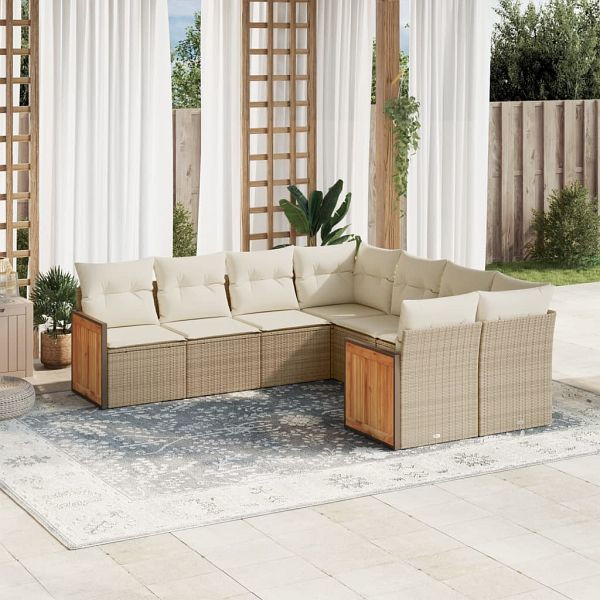 vidaXL 8-tlg. Garten-Sofagarnitur mit Kissen Beige Poly Rattan, 3260637