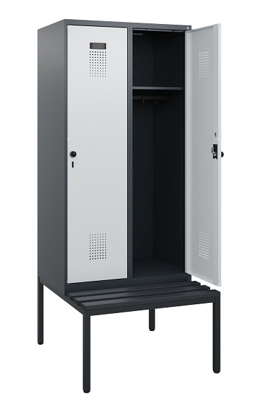 C+P Spind Evolo PLUS, 2 Abteile, 1950x800x815mm, 7016/7035, Drehriegel, Sitzfläche Kunststoff, Sitzbank, 0490505-22 S10071