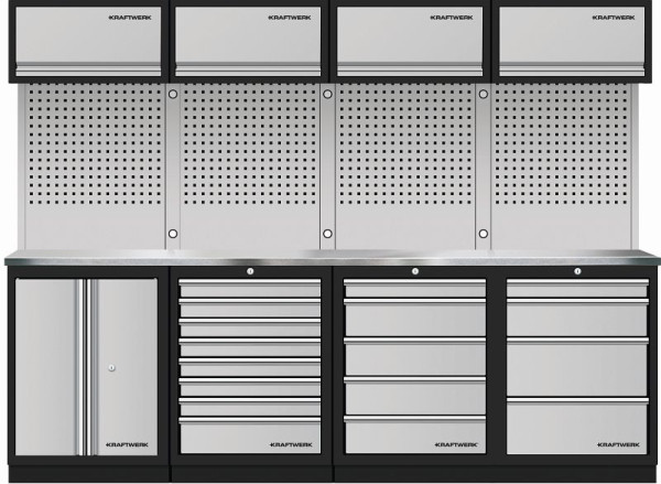 Kraftwerk Mobilio 4er Kombi, 4x Oberschrank, Lochwand, Edelstahl, 3964K-S854-K4IX