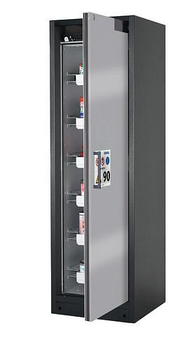 asecos Feuerbeständiger Gefahrstoffschrank Select W-66R, 6 Auszugswannen, Tür silber (rechts), 201042