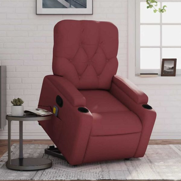 vidaXL Massagesessel mit Aufstehhilfe Weinrot Kunstleder, 3204783