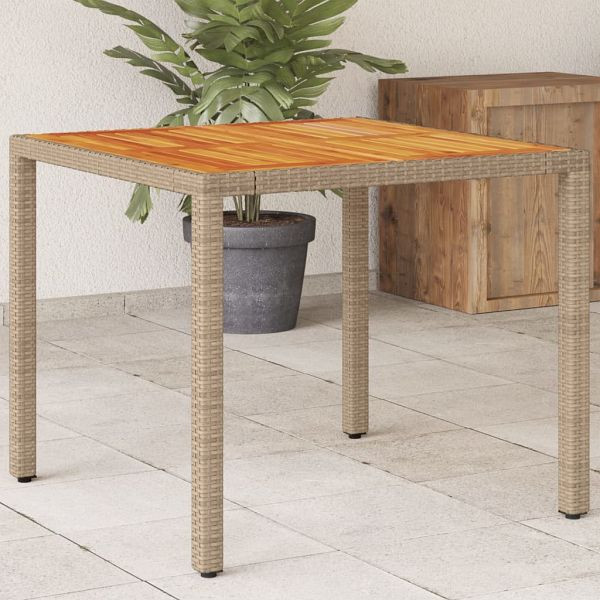 vidaXL Gartentisch Beige 90x90x75 cm Poly Rattan Akazienholz, 368124