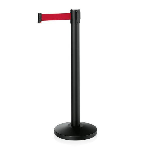 WAS Abgrenzungspfosten Lightflex mit Gurtband rot, 2 m, Edelstahl, schwarz pulverbeschichtet, VE: 2 Stück, 2914104