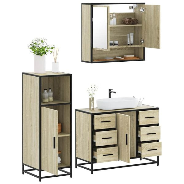 vidaXL 3-tlg. Badmöbel-Set Sonoma-Eiche Holzwerkstoff, 3300991