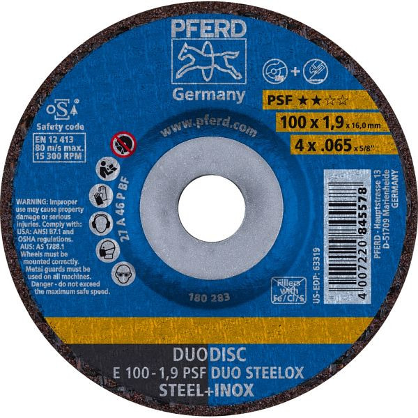 Pferd Schruppscheibe E 100-1,9 PSF DUO STEELOX/16,0, VE: 10 Stück, 62010630