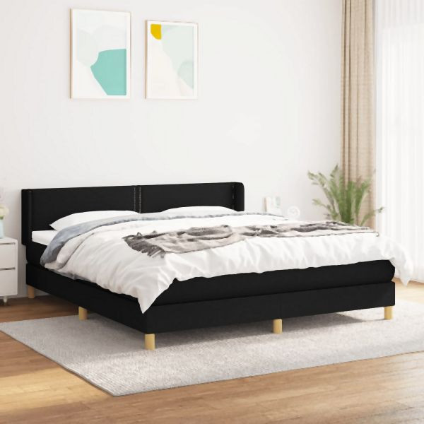 vidaXL Boxspringbett mit Matratze Schwarz 180x200 cm Stoff, 3130211