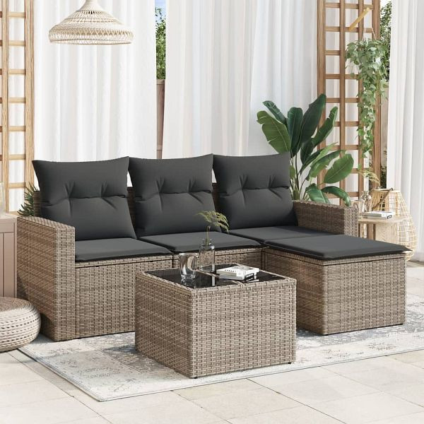 vidaXL 5-teilig Garten-Sofagarnitur mit Kissen Grau Poly Rattan, 3218870