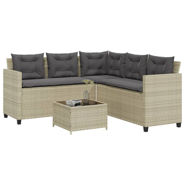 vidaXL Gartensofa in L-Form mit Tisch und Kissen Hellgrau Poly Rattan, 369044