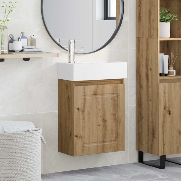 vidaXL Badezimmer Waschtischunterschrank mit Wasserhahn Artisan-Eiche, 889510