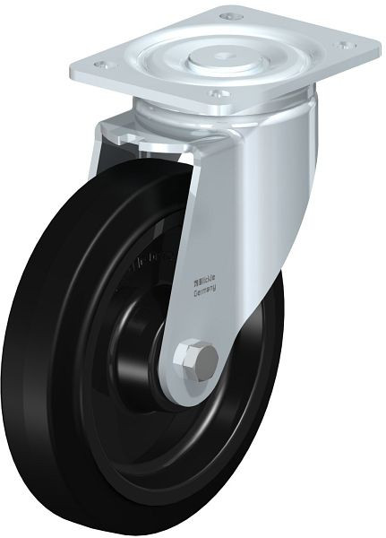 Blickle LH-POEV 200XKA Stahlblech-Lenkrolle, Schwerlast-Ausführung, mit Anschraubplatte, Elastik-Vollgummi, Schwarz, 851904