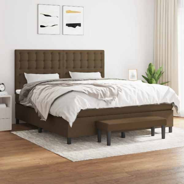 vidaXL Boxspringbett mit Matratze Dunkelbraun 180x200 cm Stoff, 3136936