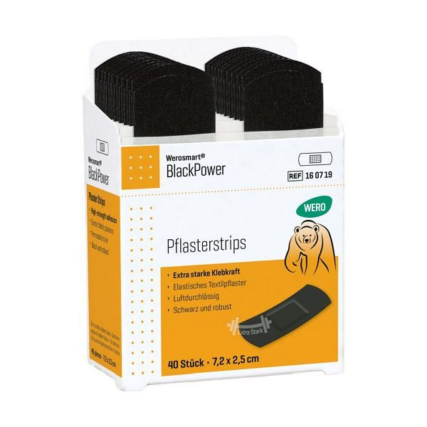 WERO Werosmart BlackPower Pflasterstrips, 7,2 x 2,5 cm, VE: 40 Stück, 160719